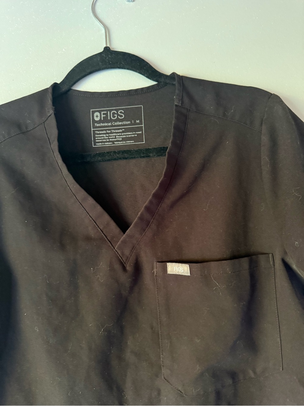 Figs Black V-Neck Medical Scrub Top with Chest Pocket